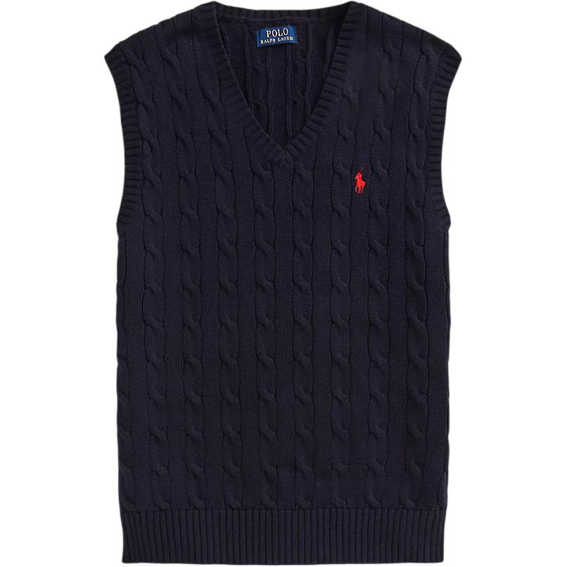 Вязаный жилет с вышитым логотипом Polo Ralph Lauren, темно-синий — фото 2