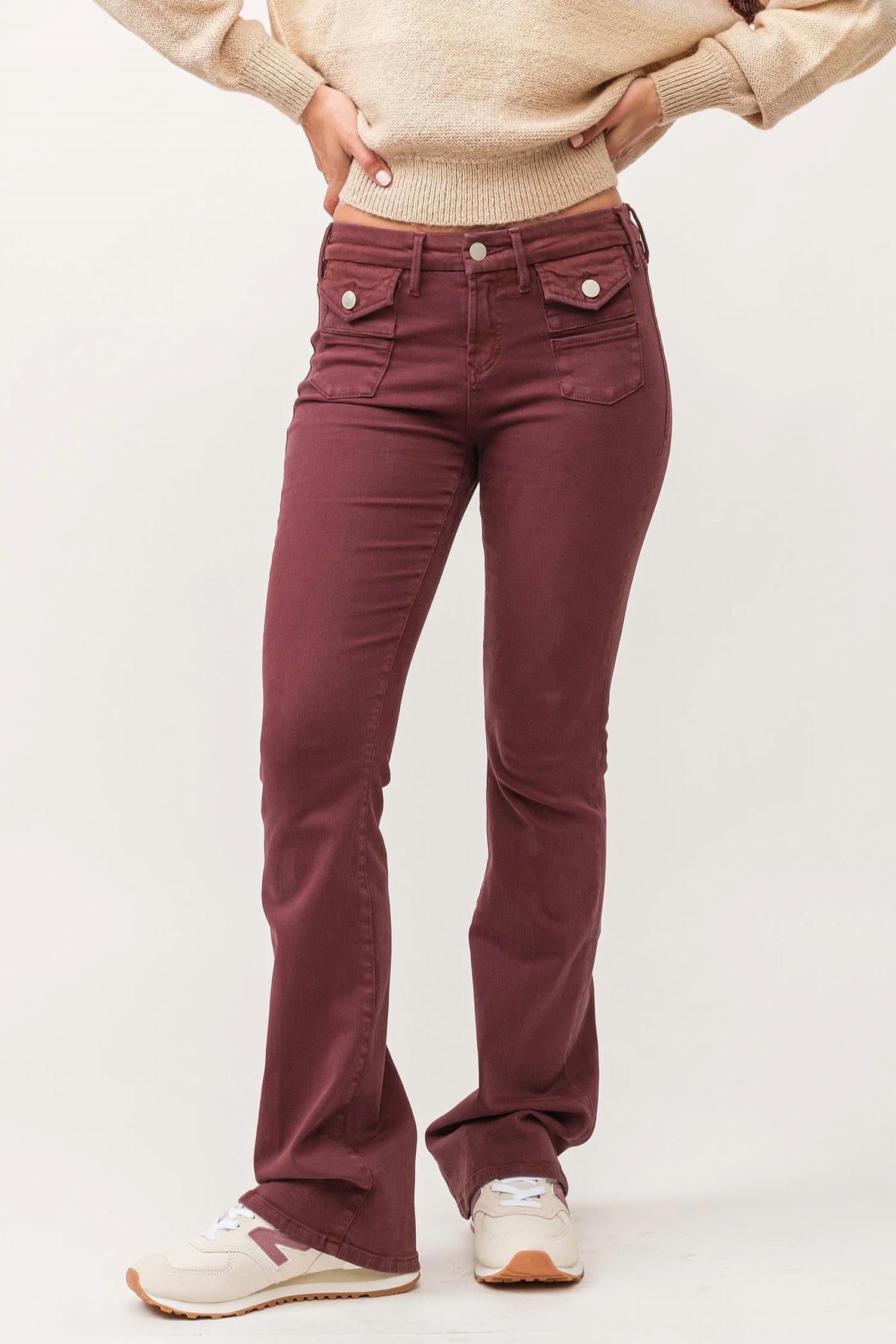 

Джинсы Jaxtyn Mid Rise Clean Hem Bootcut темно-бордового цвета DEAR JOHN DENIM