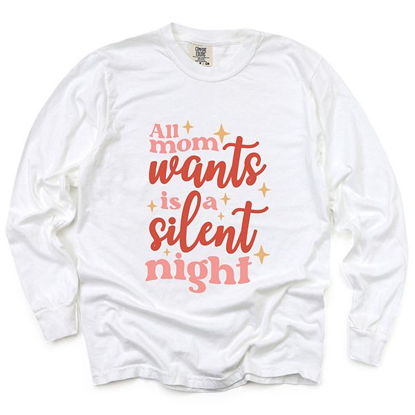 

Футболка с длинным рукавом Mom wants a silent night, окрашенная в технике garment dyed Simply Sage Market, White