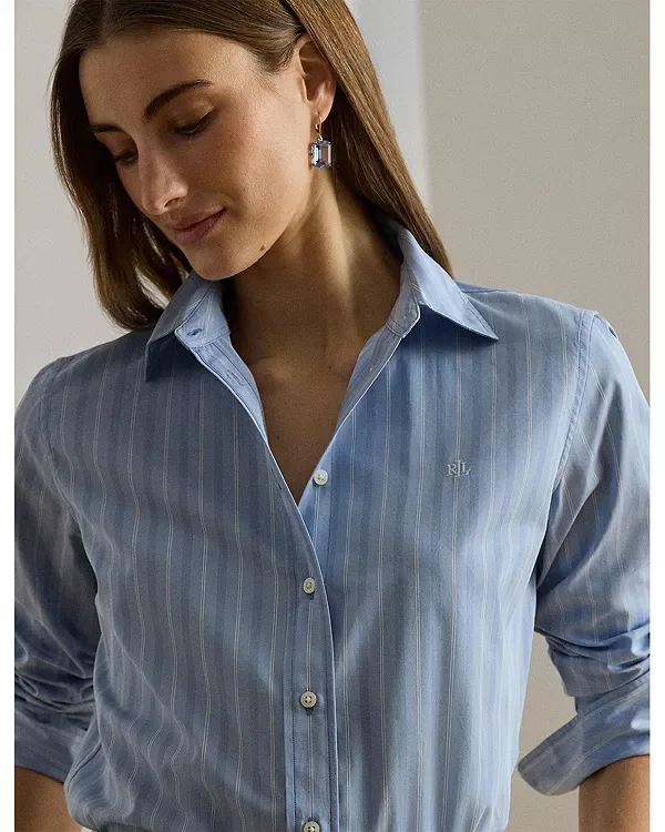 Классическая полосатая рубашка из плотной ткани Ralph Lauren, Blue/White — фото 4