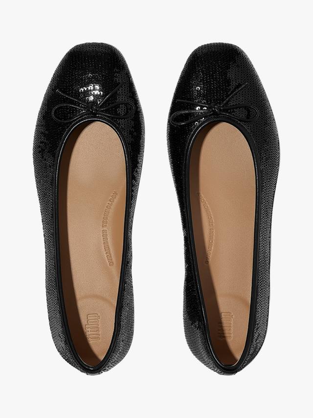 Delicato босоножки-балетки из кожи с бантом и пайетками FitFlop, Black — фото 4