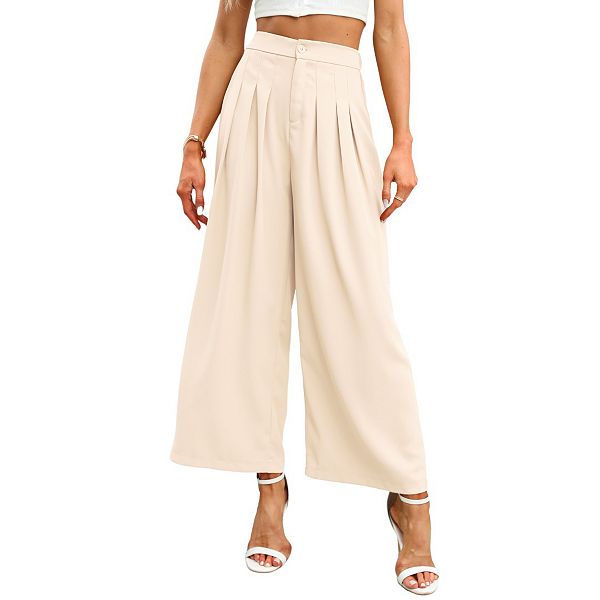 

Женские брюки палаццо с карманами, высокие на талии и широкие внизу Yesfashion, White