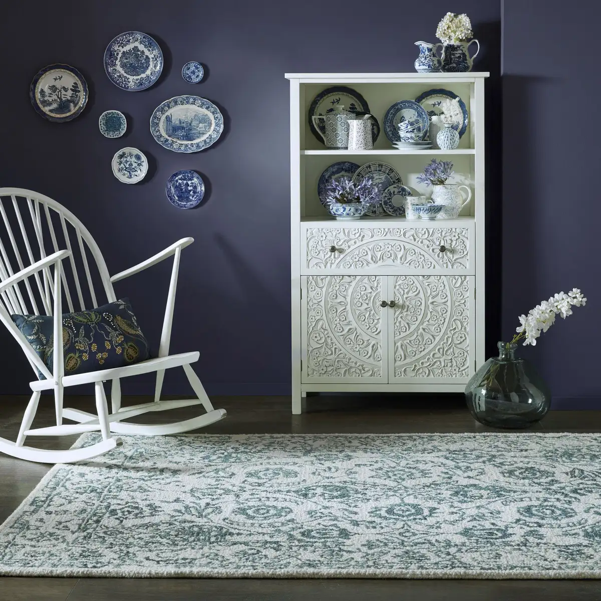 

FLAIR RUGS Ковер шерстяной, прямоугольный, ручная работа 120х170 см, синий