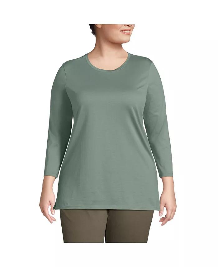 

Женская туника с рукавом 3/4 из хлопка Supima, plus size Lands' End, зеленый