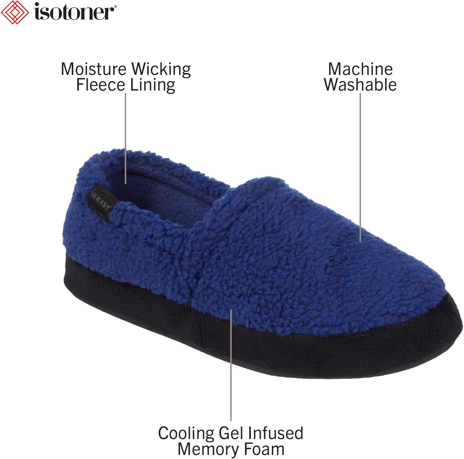 Мужские тапочки Isotoner Berber Aspen с закрытой пяткой, с амортизирующей стелькой из памяти формы и дышащей подкладкой, Blue Note — фото 2