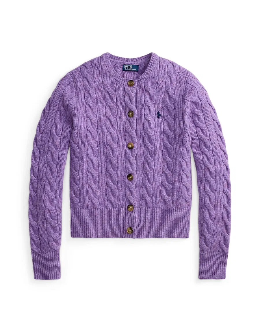 Вязаный кардиган Polo Ralph Lauren в фиолетовом цвете с пятнистым рисунком