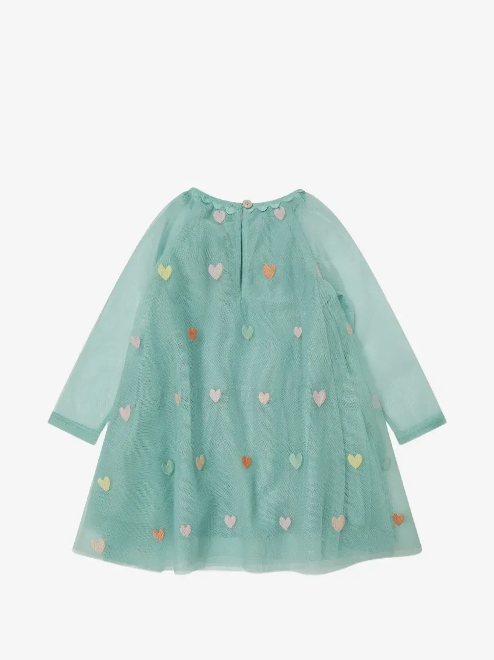 Платье из тюля с вышивкой в виде сердечек Stella McCartney Kids, зеленый — фото 2