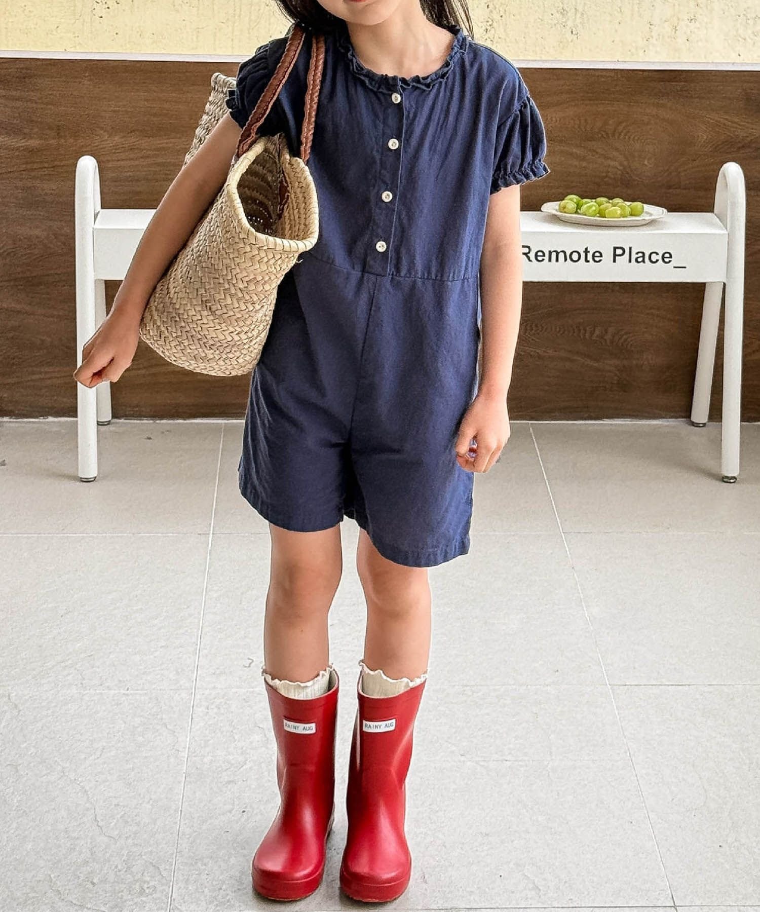 Комбинезон с короткими рукавами и воротником-рюшами Aimoha Kids, Navy — фото 2