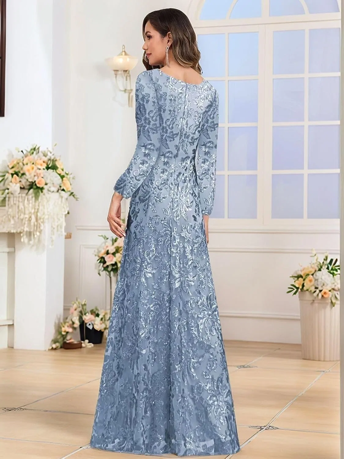 Вечернее платье-русалка с пайетками и кружевом LA139, Lilac — фото 2