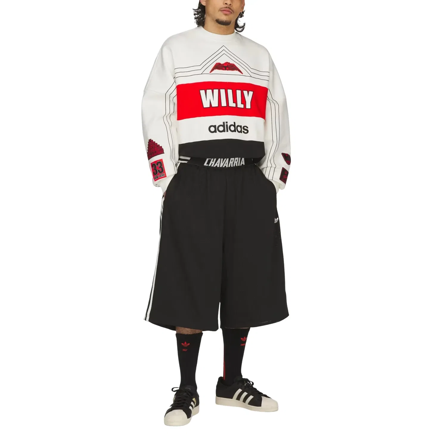Мужской свитшот с принтом Adidas x Chavarria NY Off White, белый — фото 3