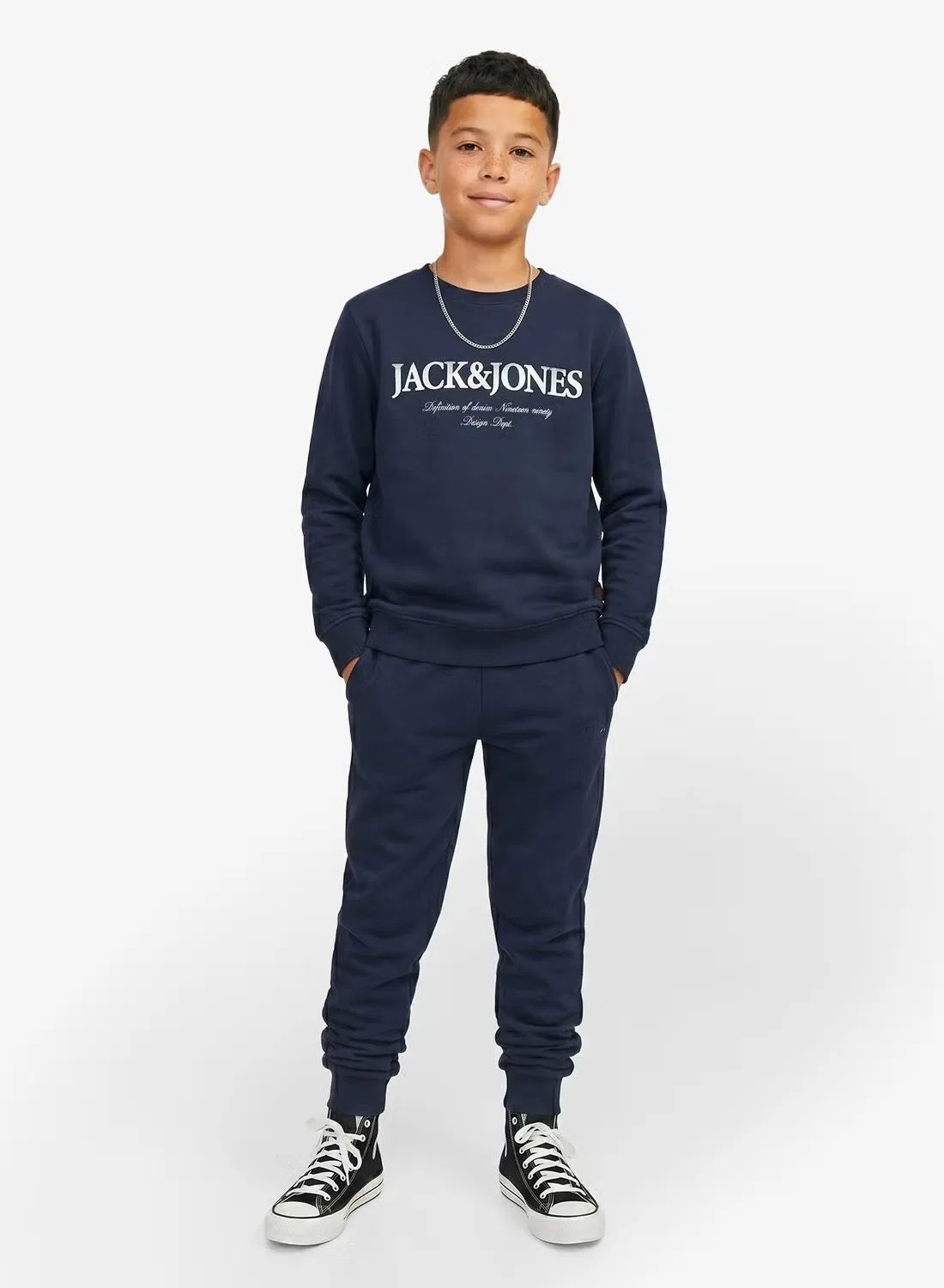 Свитшот с принтом Devin Dayton Jack & Jones Junior, темно-синий