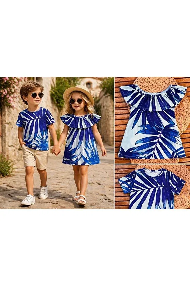 Детское платье для девочек с коротким рукавом Leora Kids Store, Blue — фото 3