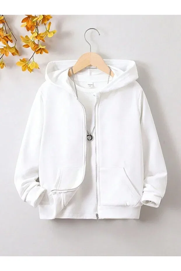 Детский кардиган на молнии с принтом Unisex Plus Size Unprinted Zip-Up Cardigan/Jacket Novibe, White1
