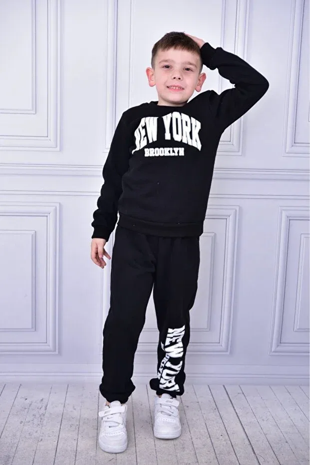 Детский комплект для девочек с принтом New York Printed Top And Bottom Set Buufuu, Black — фото 2