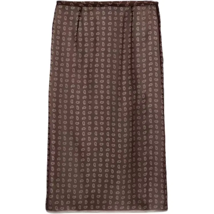 Женская юбка миди с принтом пейсли Paisley-print Silk PRADA, Light Umber