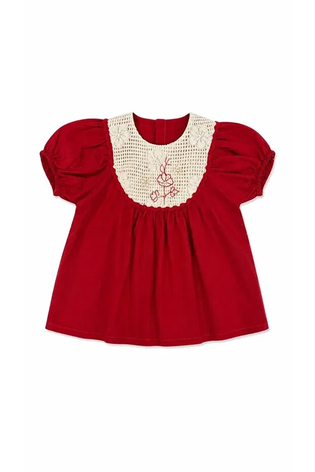 Детское платье для девочек хлопковое с кружевным воротником Oz Baby, Red
