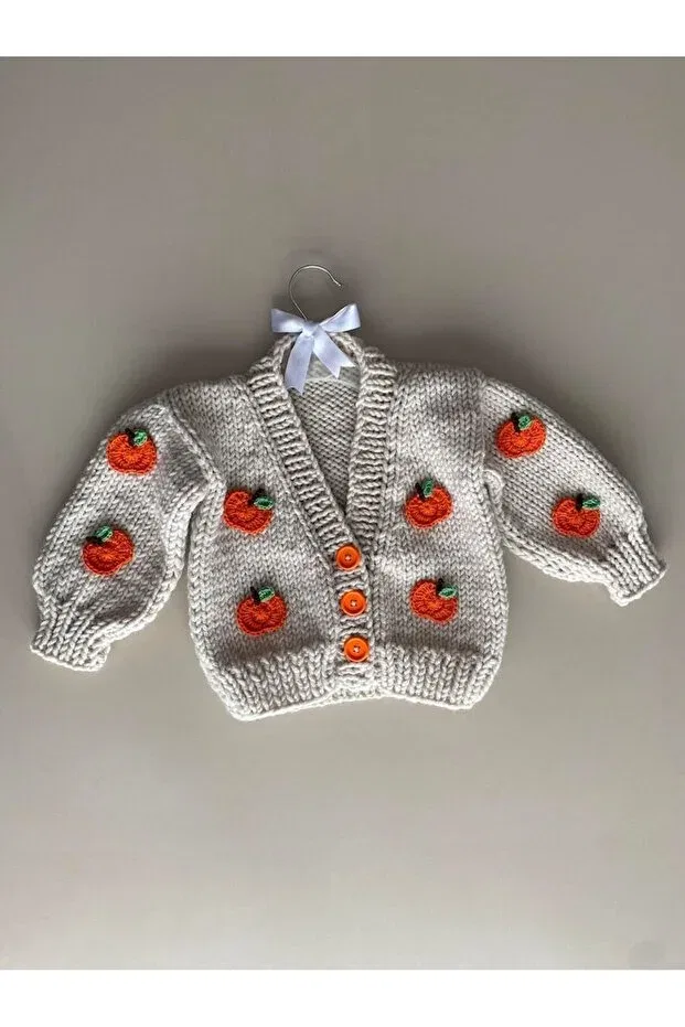 Детский кардиган вязаный с узором Orange hand knitted El Örgüsü, Gray