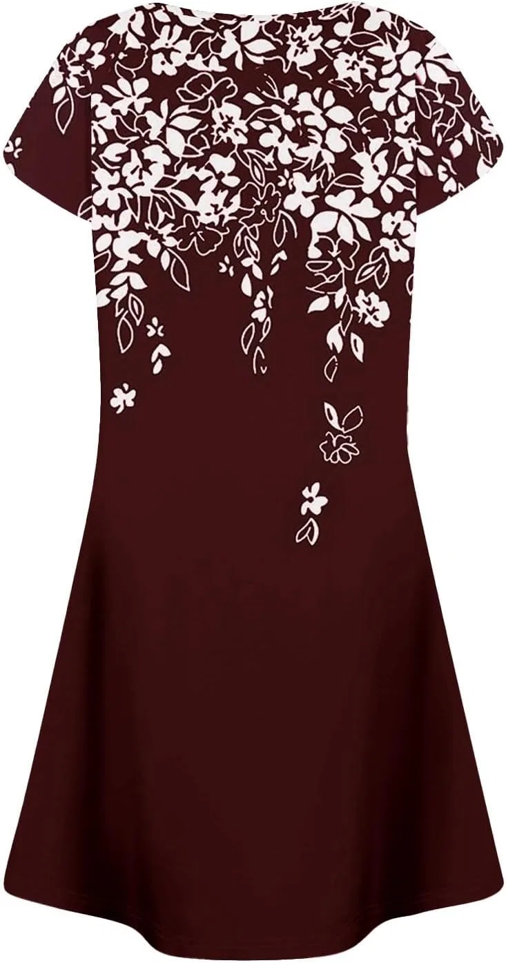 Женское летнее платье с цветочным принтом T-Shirt Dress, Wine — фото 3