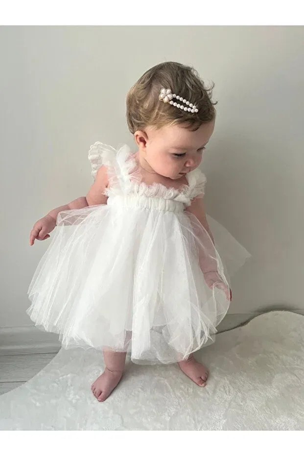 Детское платье с оборками Minizade, White