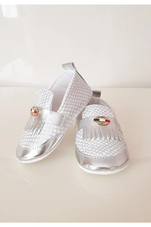 Детские домашние тапочки для девочек из ЭВА Tasseled baby girl patent leather home shoes Pamily Baby, Gray