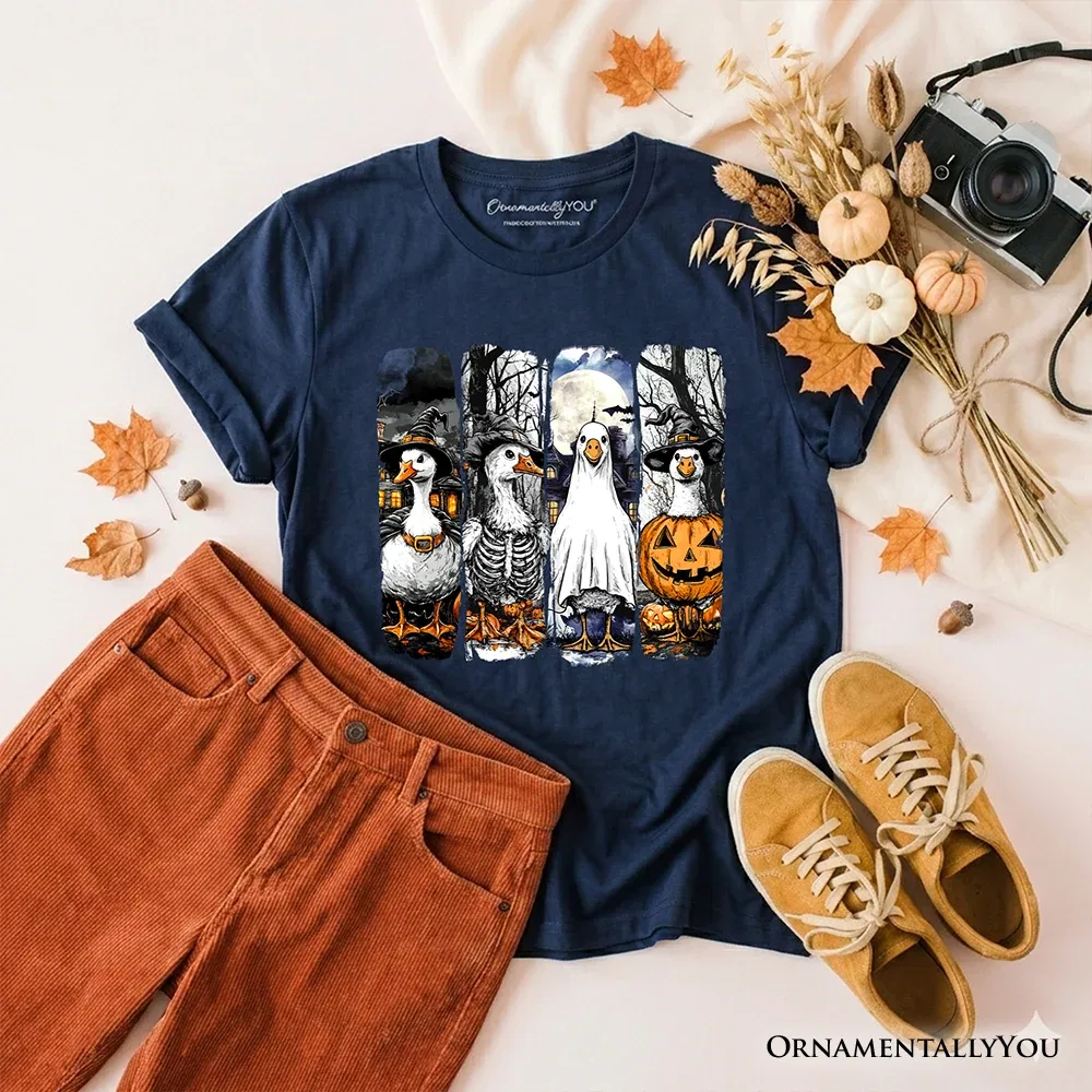 Детская футболка для мальчиков с принтом Halloween Goose Kids T-Shirt OrnamentallyYou, темно-синий