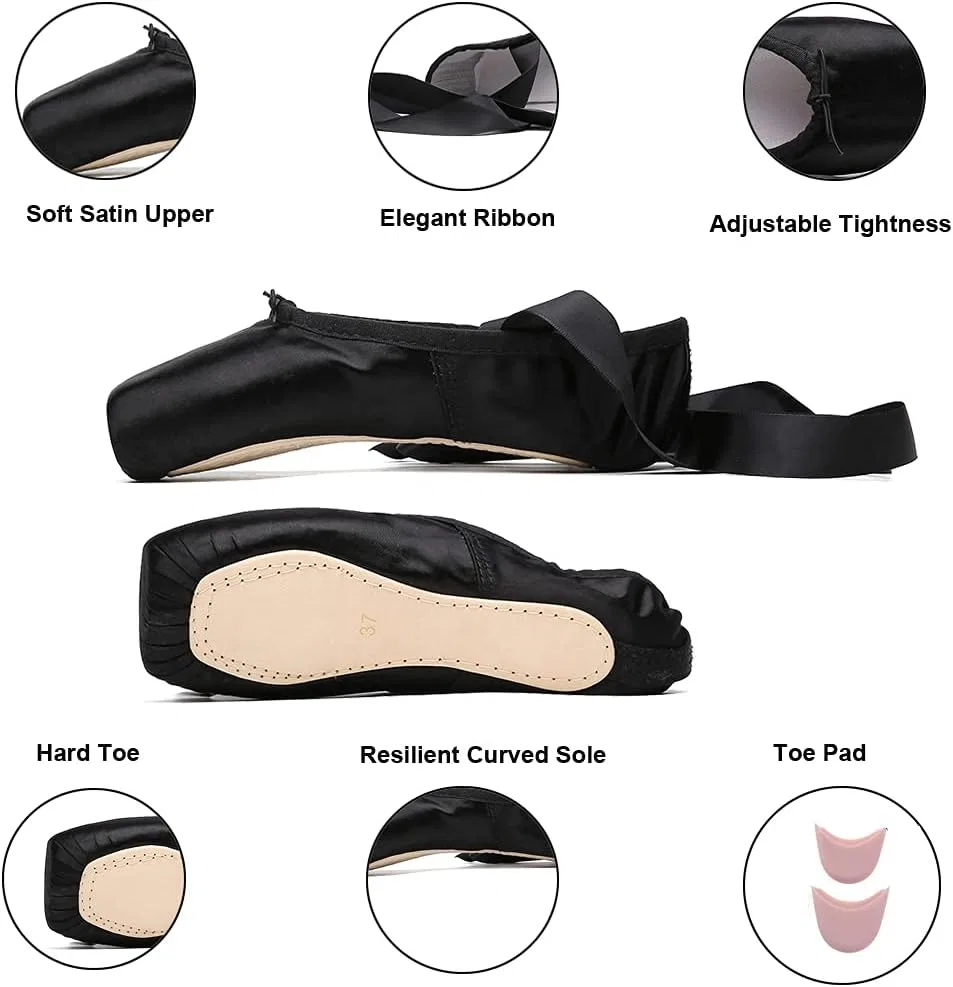 Детские балетки для девочек из атласа MSMAX, Black Pads — фото 2