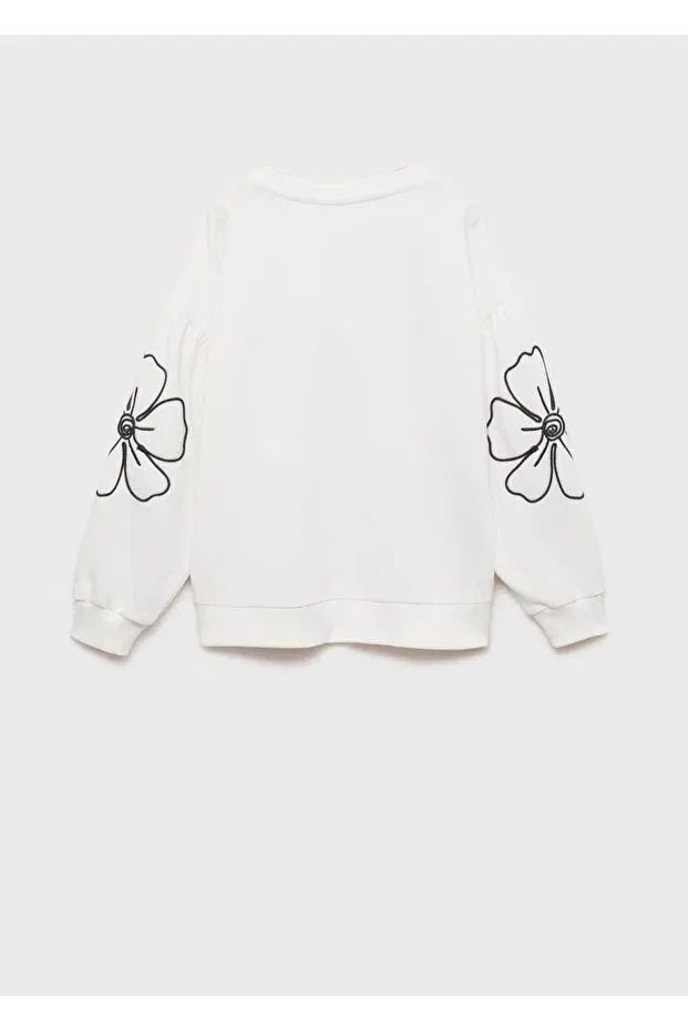 Детские свитшот для девочек с цветочной вышивкой Mango Kids, Off White — фото 2