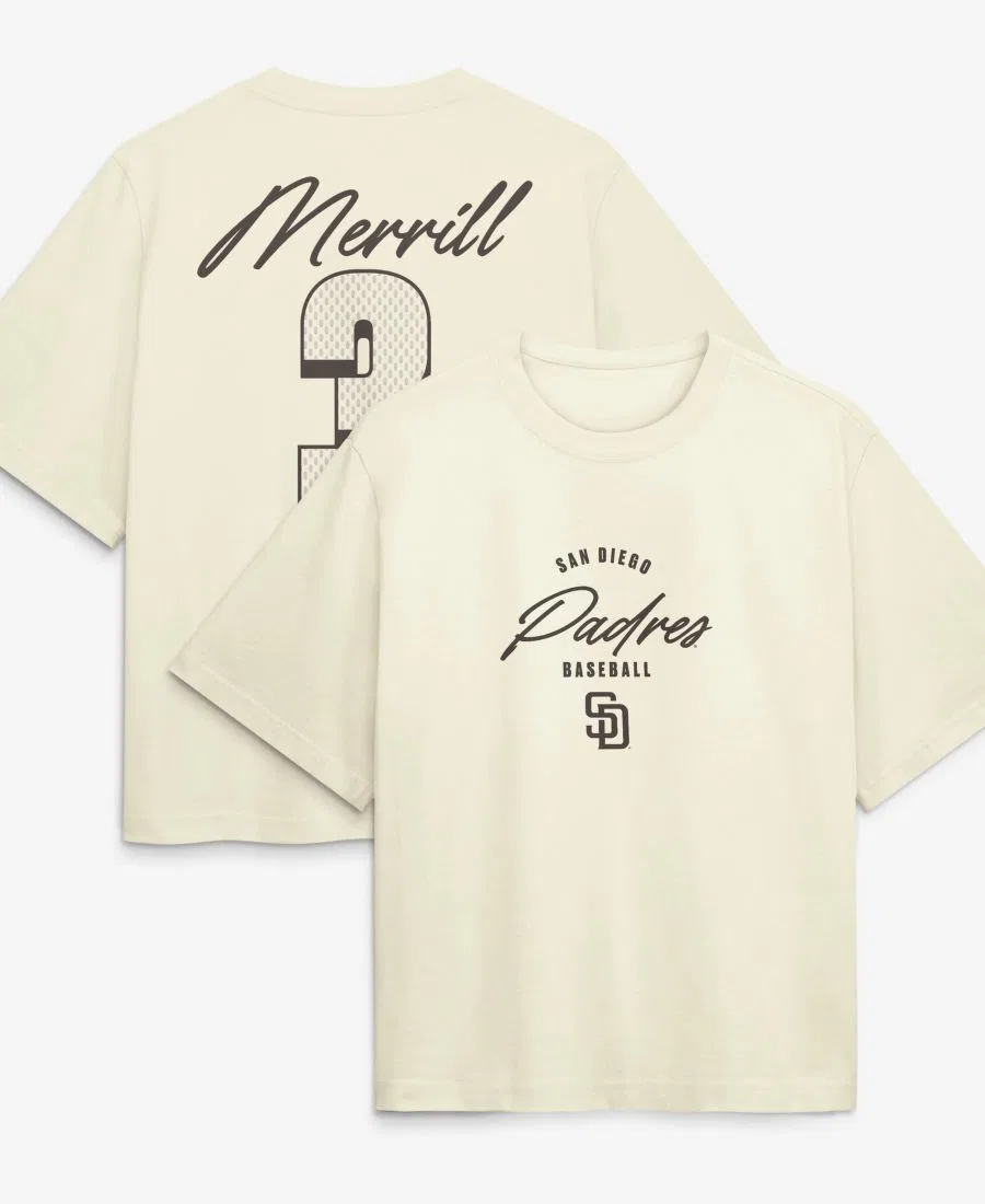 Женская футболка Jackson Merrill Cream San Diego Padres Premium Essentials Boxy с именем и номером Nike, Cream
