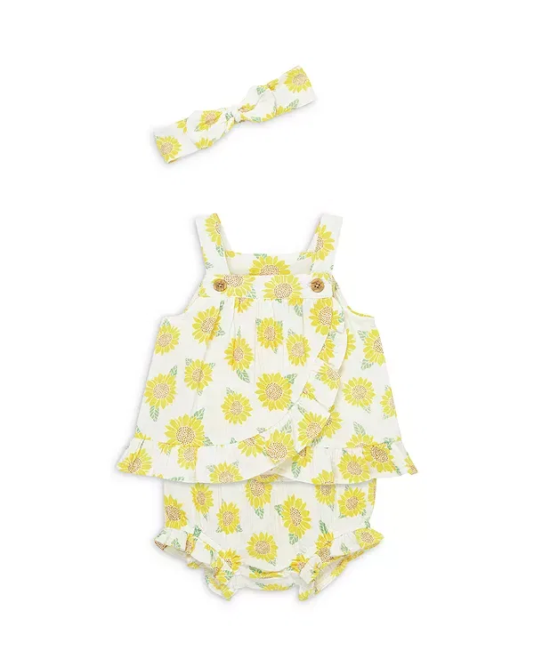 Детский комплект для девочек с принтом Sunflower Sunsuit & Headband Set Little Me, желтый