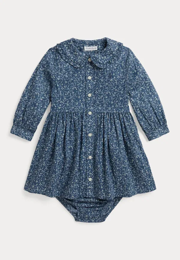 Платье с цветочным принтом Floral cotton shirtdress & bloomer, Polo Ralph Lauren, Prolyn Blue, синий