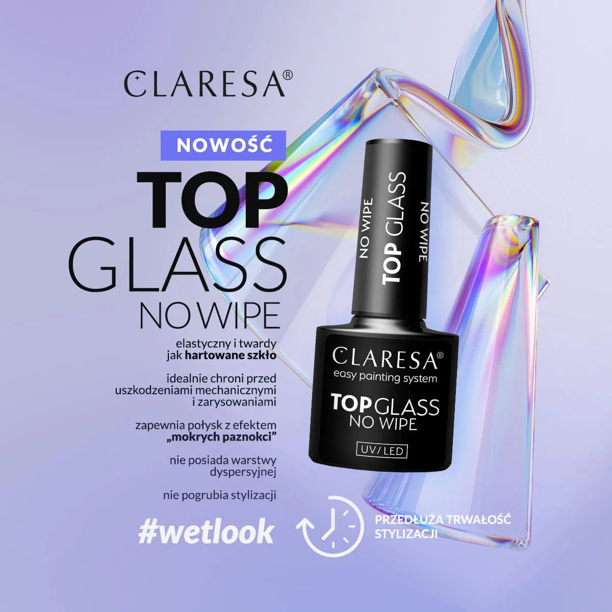 Верхнее покрытие для УФ-гель-лаков Top Glass No Wipe 5 мл от Claresa Claresa — фото 2