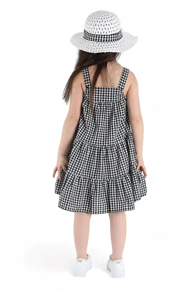 Детское платье для девочек с принтом Girl'S Summer Bow Gingham Pattern Hat Egelite, Black — фото 2
