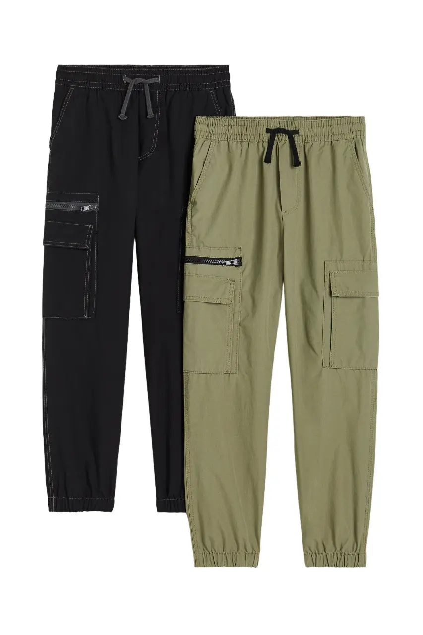 

Брюки H&M Loose Fit Cargo, 2 предмета, черный/хаки