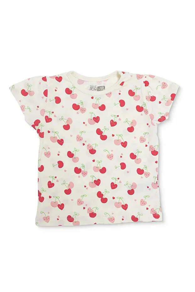 Детская футболка для девочек с принтом Hellobaby girl's t-shirt heart printed crew neck short sleeve Ebebek Hello Baby, Patterned