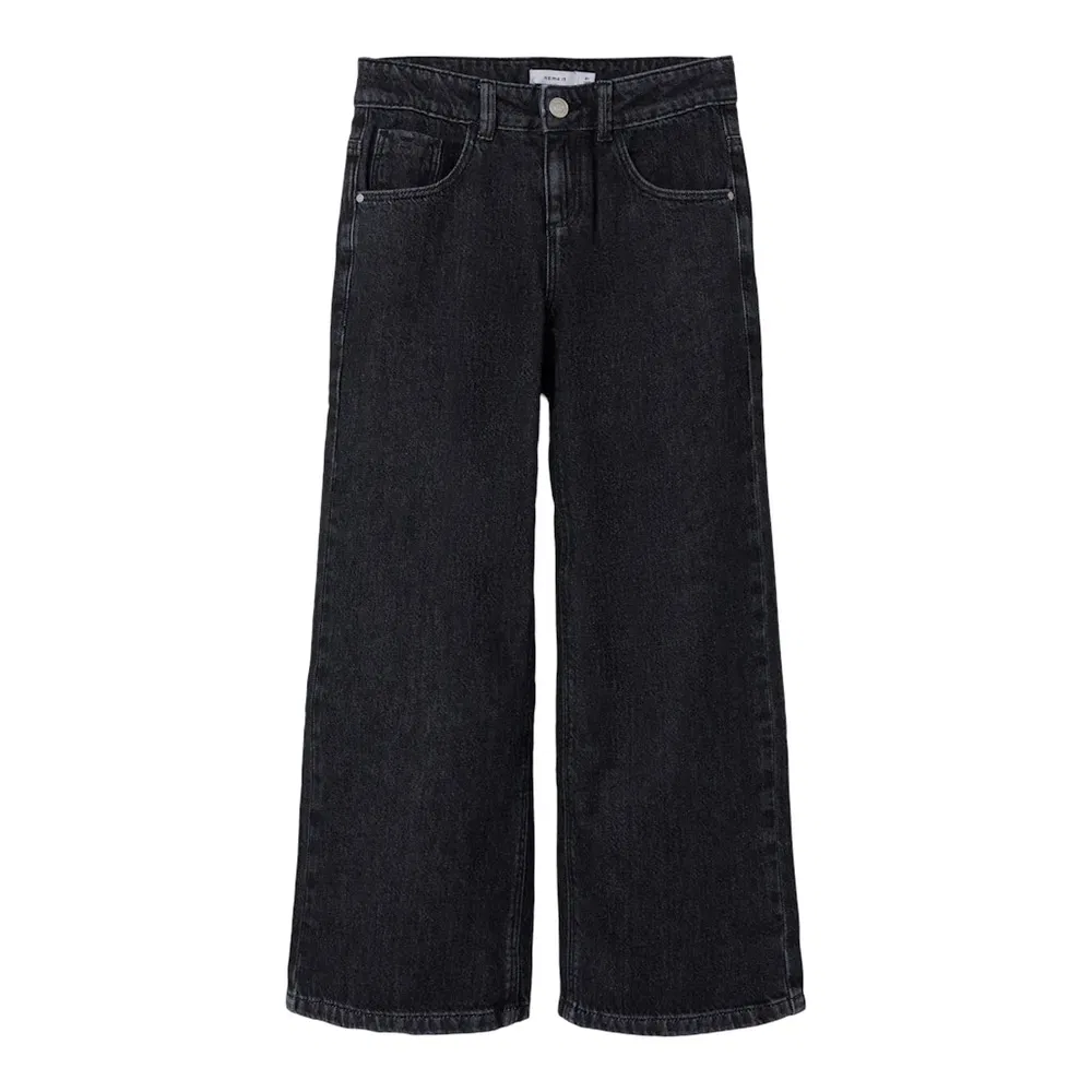 Детские джинсы для девочек с широкими штанинами Rose Wide 5529-Be Name it, Black — фото 3