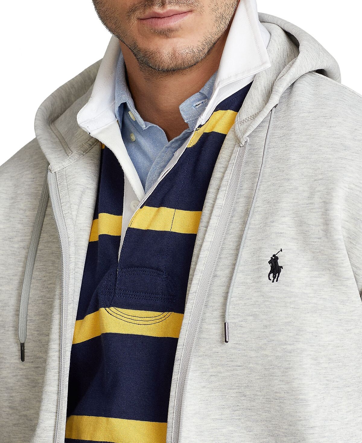 Мужская толстовка с капюшоном big & tall двойной вязки с молнией во всю длину Polo Ralph Lauren, серый — фото 4
