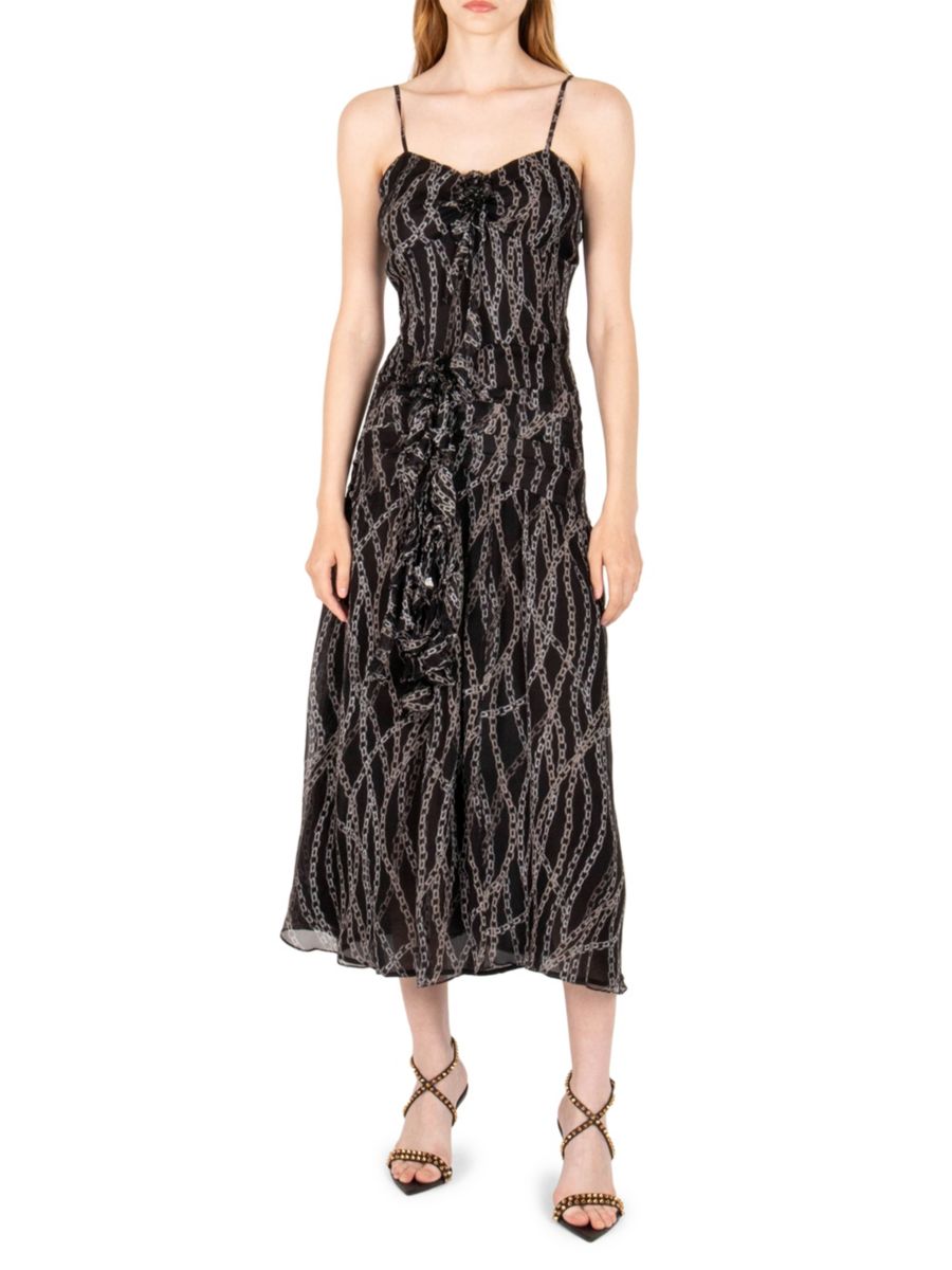 

Платье-миди Bleeker Mira Chain Print Secret Mission, цвет Black Chain
