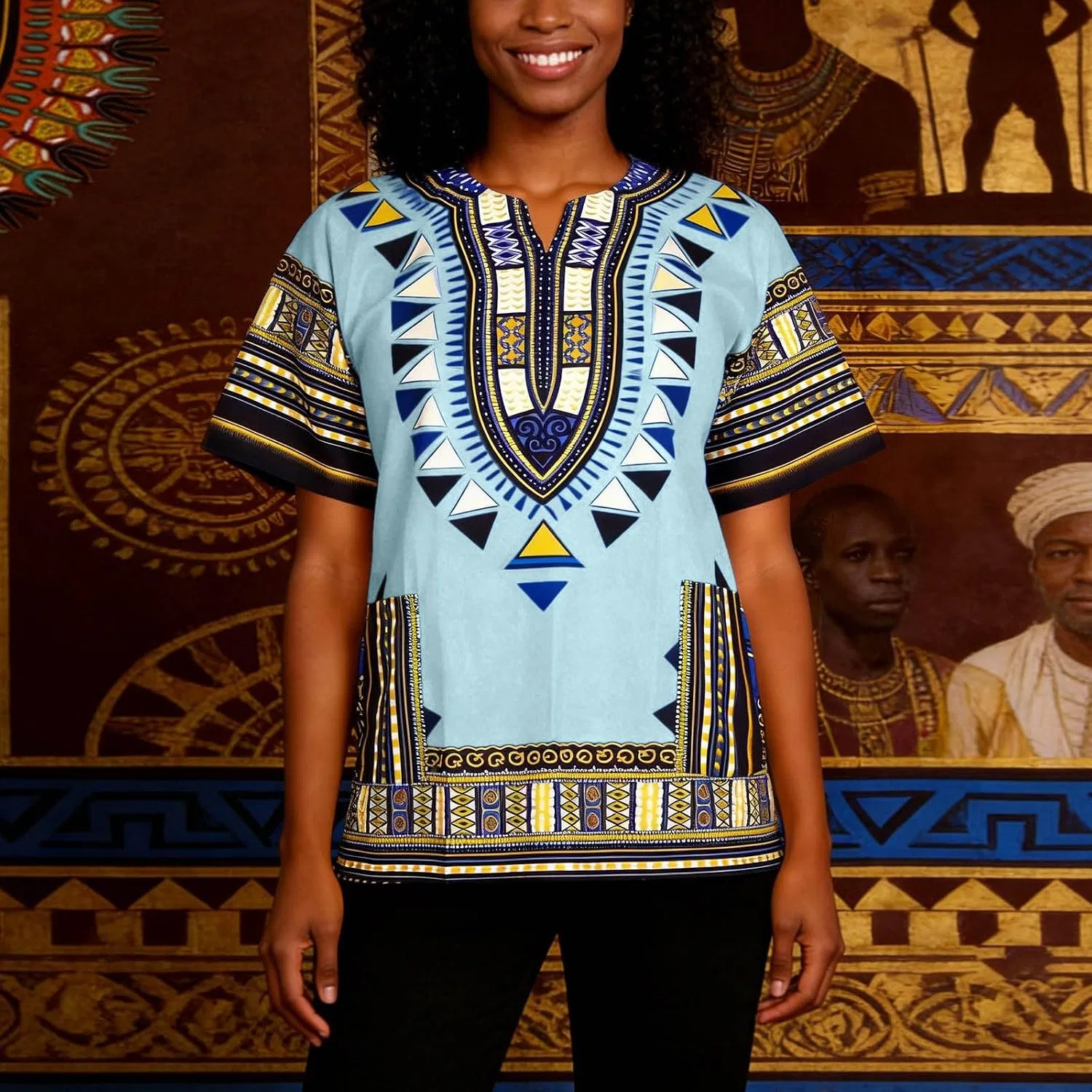Футболка с этническим принтом Dashiki, Light Blue — фото 2