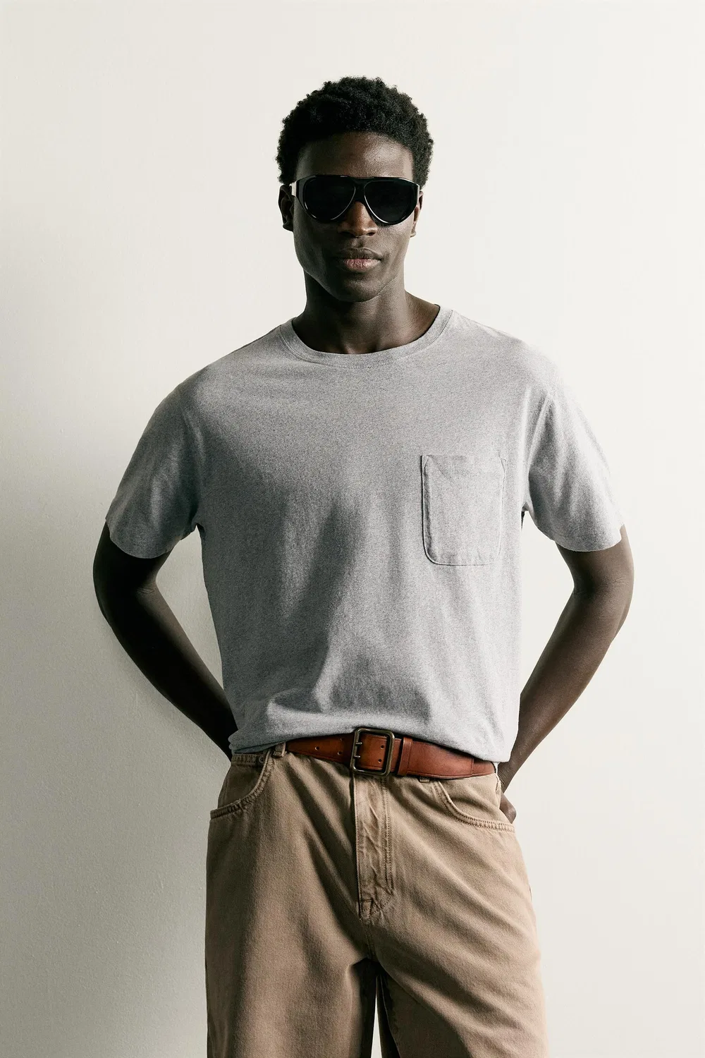 Легкая футболка свободного кройа ZARA, Grey marl — фото 2