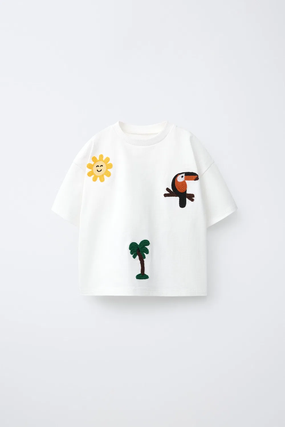 Футболка с вязаной нашивкой ZARA, Oyster-white