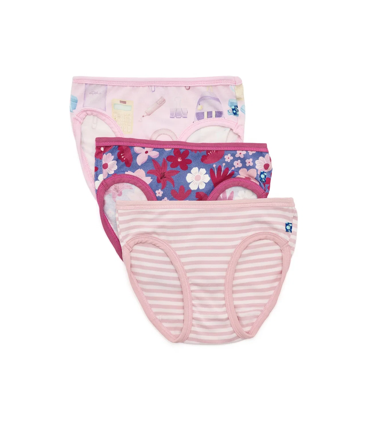 Детский набор нижнего белья с принтом, 3 шт. (для маленьких детей) Print Girl's Underwear Set of 3 (Little Kid) Kickee Pants Kids, Moon Picture Floral Shrink Violet School & Blossom Breeze Stripe