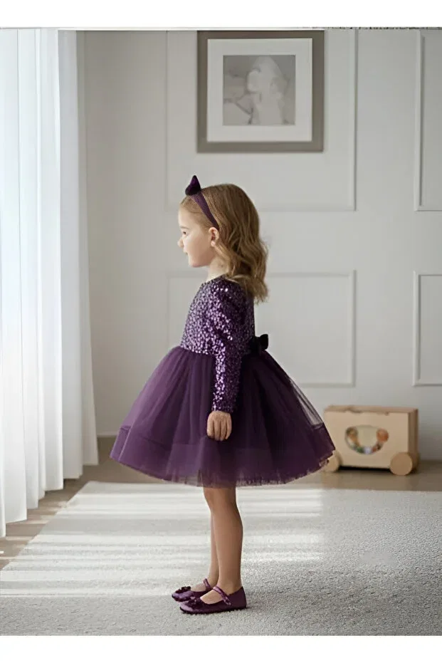 Детское платье для девочек с длинным рукавом Birthday party evening dress Mixie, Purple — фото 2