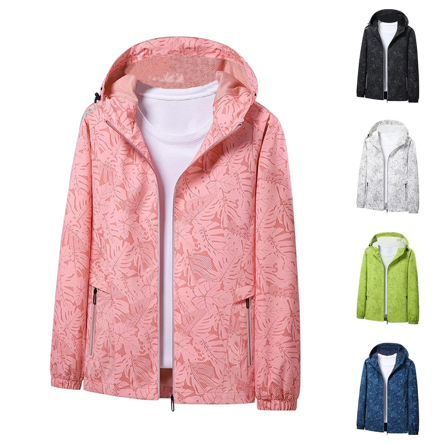 Женский легкий дождевик с принтом осенних листьев Waterproof Jackets for Women, green