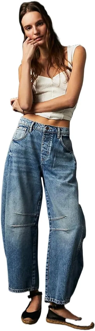 Женские джинсы-бананы с высокой посадкой, свободные, Wide Leg, синий
