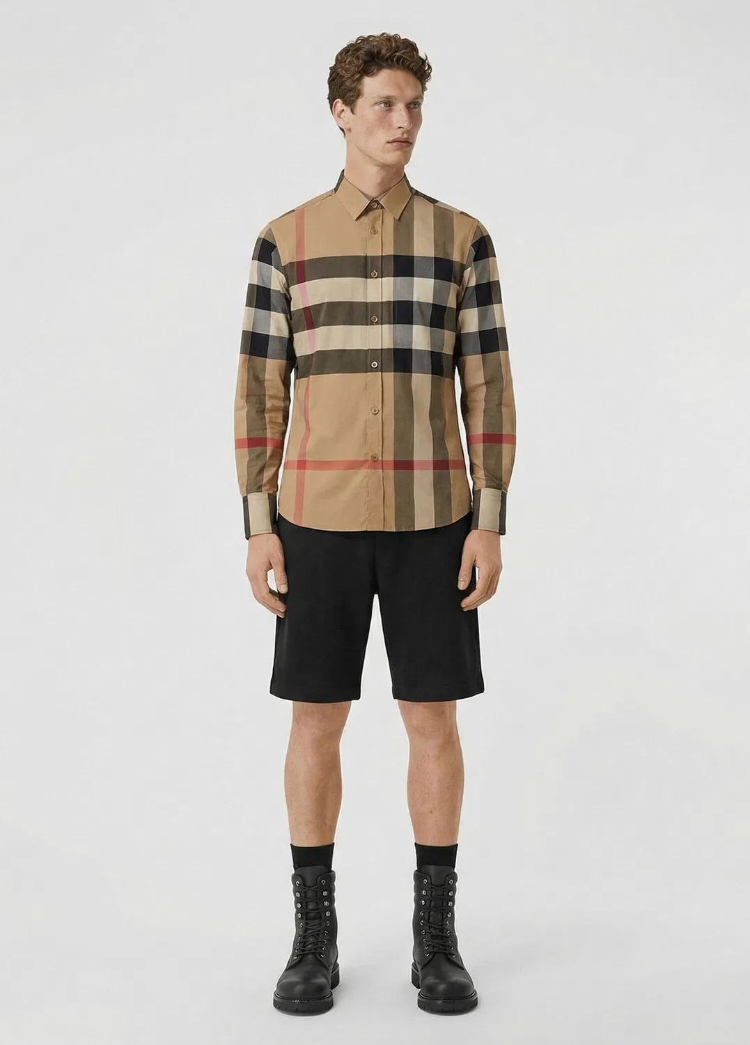 Рубашка Burberry Somerton Stretch Cotton Poplin, мужская, бежевый — фото 4
