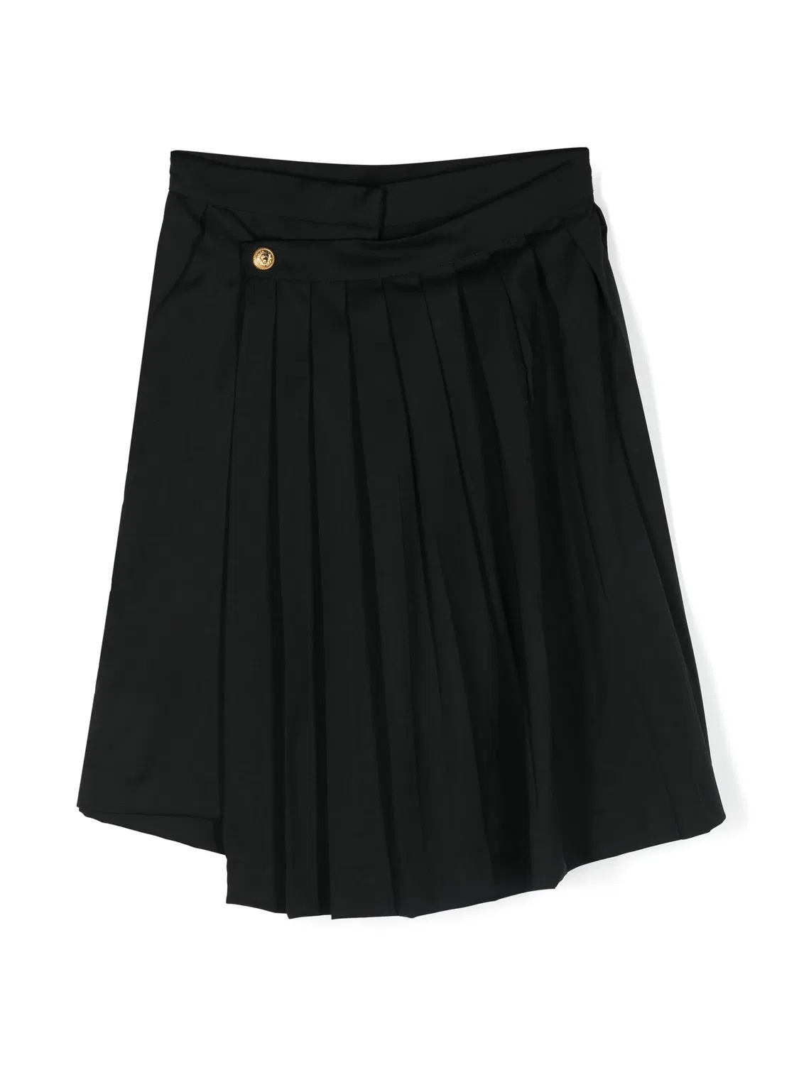 Плиссированная юбка из virgin wool Balmain, черный