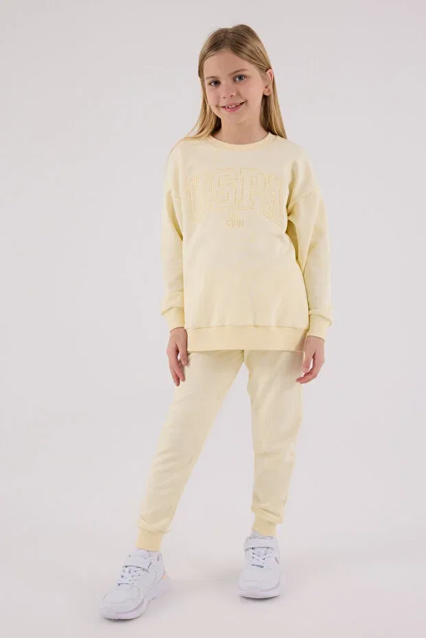 Детский комплект для девочек из футера с вышивкой U.S. Polo Assn., Lemon — фото 3