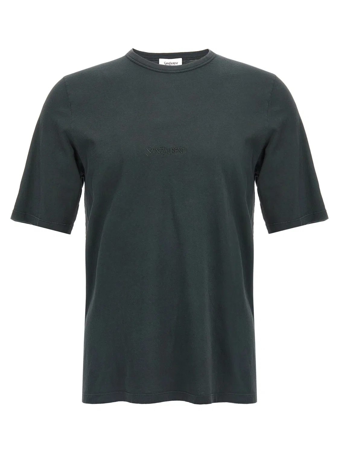 Мужская футболка с вышивкой логотипа Black Cotton T-Shirt Saint Laurent, Black