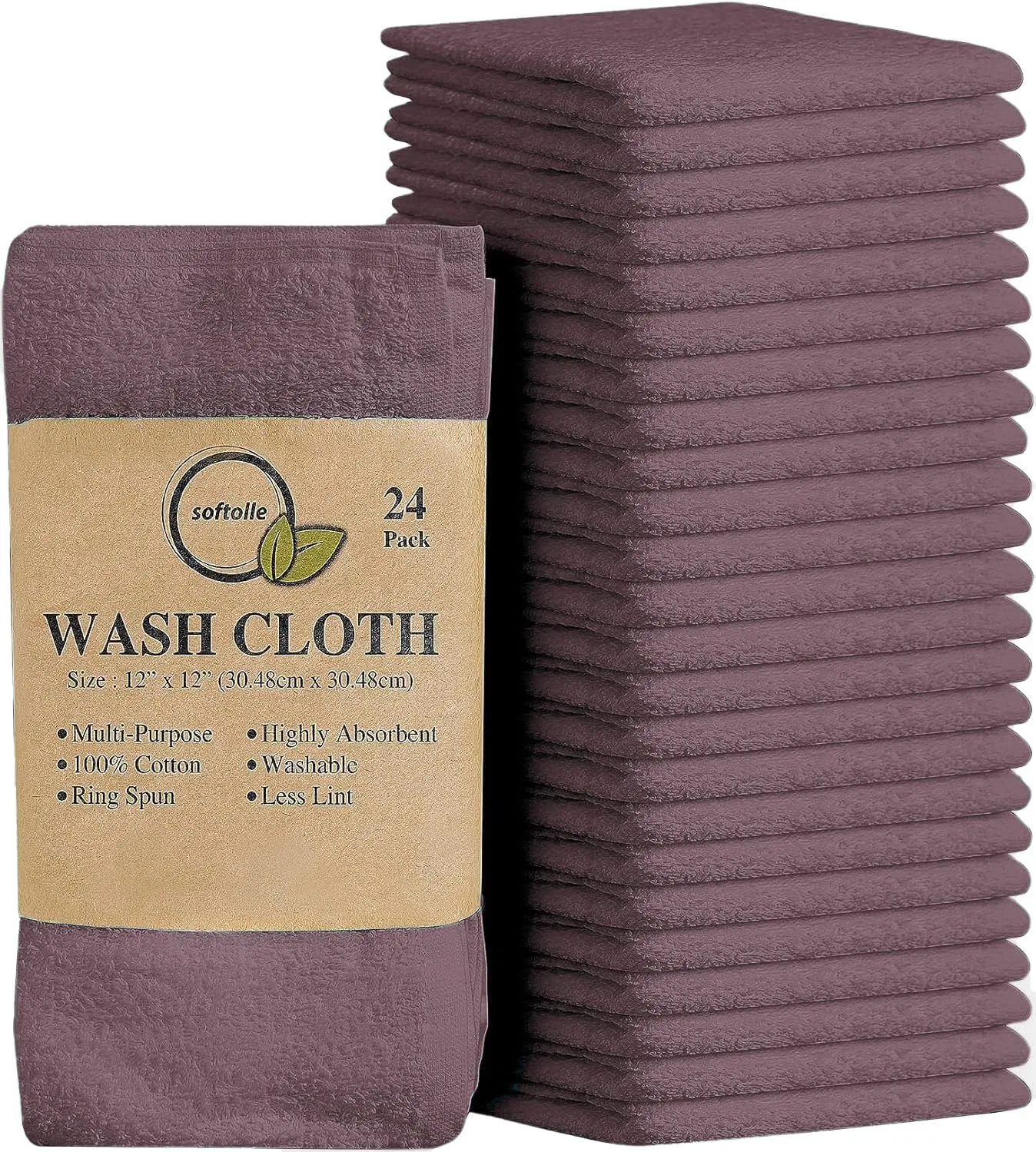 Мочалки из 100% хлопка, набор 24 шт, 30.5x30.5 см, Purple Ash Softolle