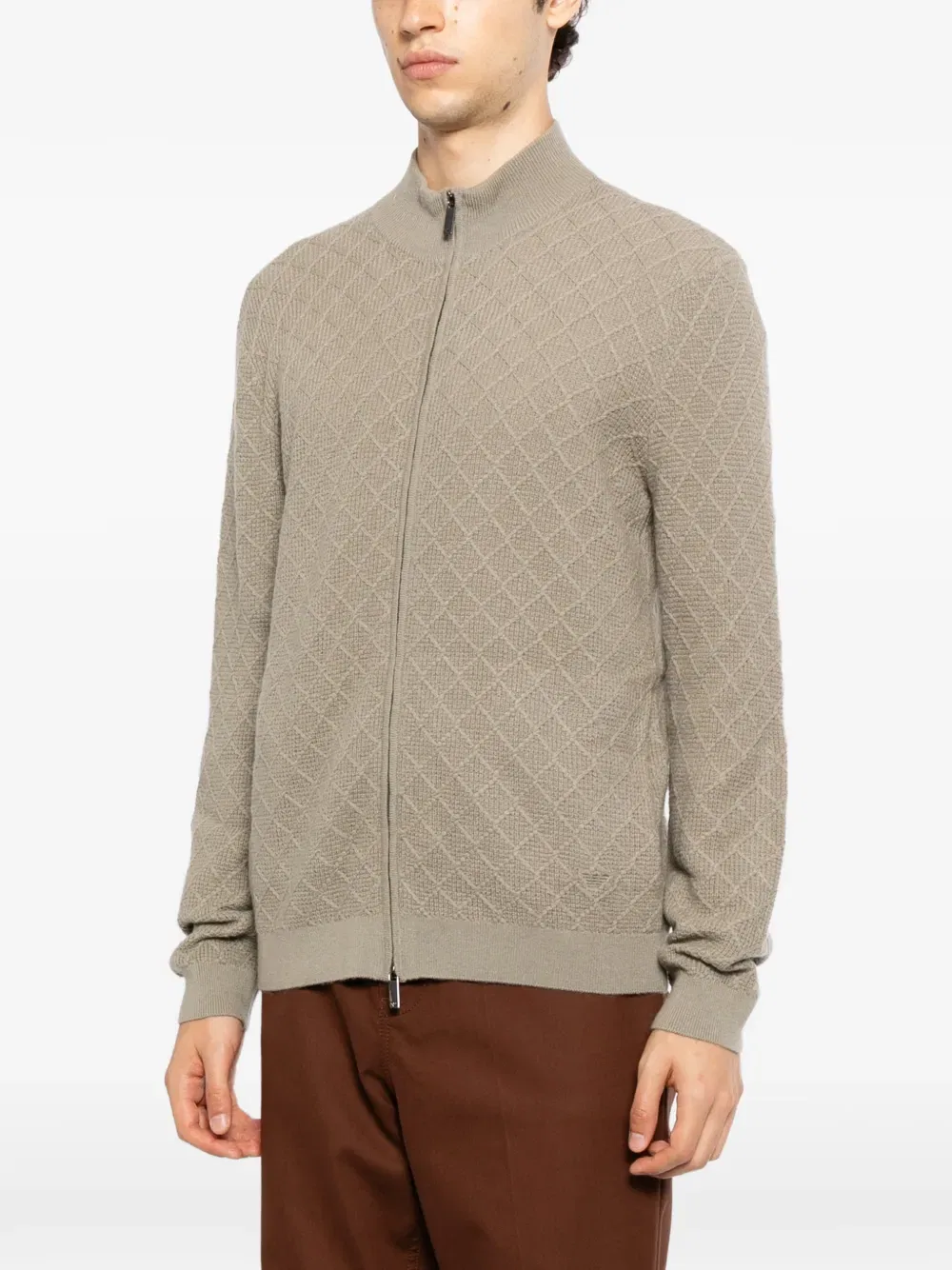 Кардиган на молнии Diamond Emporio Armani, цвет Khaki Green — фото 3